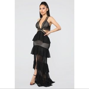 Fashion Nova Mesh Maxi Dress in Black